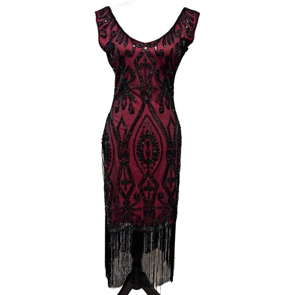 Unbranded Vintage 1920s Flapper Midi Dress Sequin A-Line Sheer Party Costume Red - Picture 4 of 12